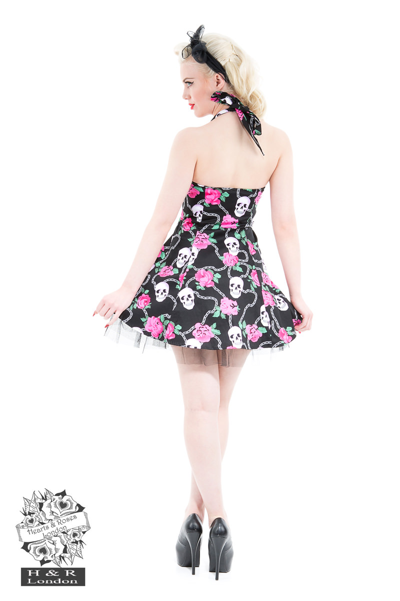 White Skull Pink Rose Dress